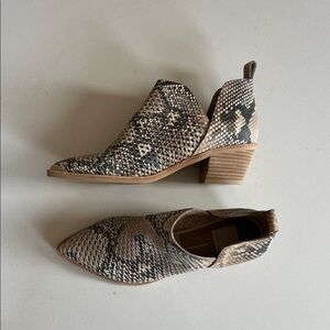 Dolce Vita Snake-Print Pointed Ankle Booties - Black & Tan